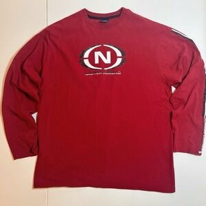 VTG Nautica Jeans Co Men's XL Red Long Sleeve Shirt Sleeve Hit Stripe Crew